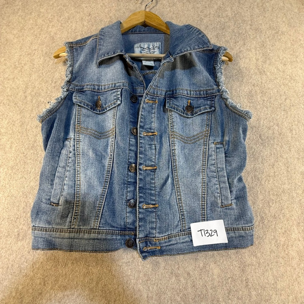 American‎ Rag Cie Womens Denim Vest Medium Wash Frayed Sleeveless Jacket Size M